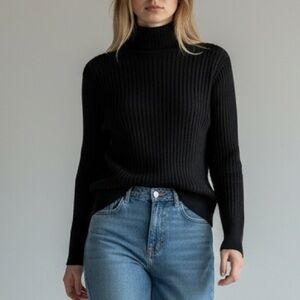 Vintage Edward Chapman Wool Blend Ribbed Knit Turtleneck Sweater In Black